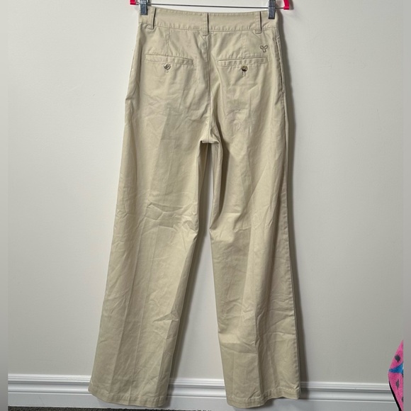 TNA womens beige khaki pleated high waist wide straight leg crawford pants, 4 US - Picture 4 of 6